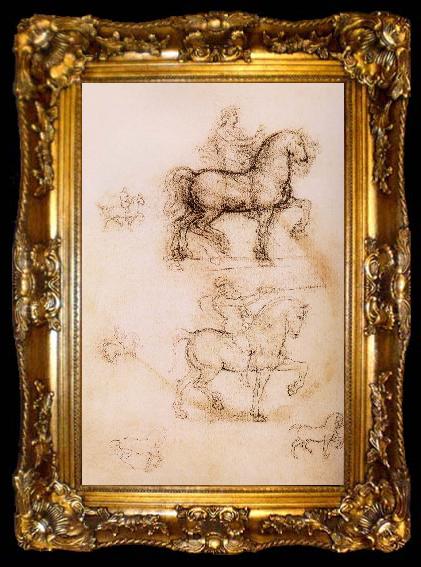framed  LEONARDO da Vinci Study fur the Sforza-Reiterstandbild, ta009-2